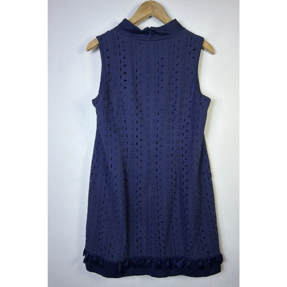 Eliza J 12 Navy Blue Eyelet Tassel Shift Split Mandarin vacation luxury resort - Picture 8 of 13